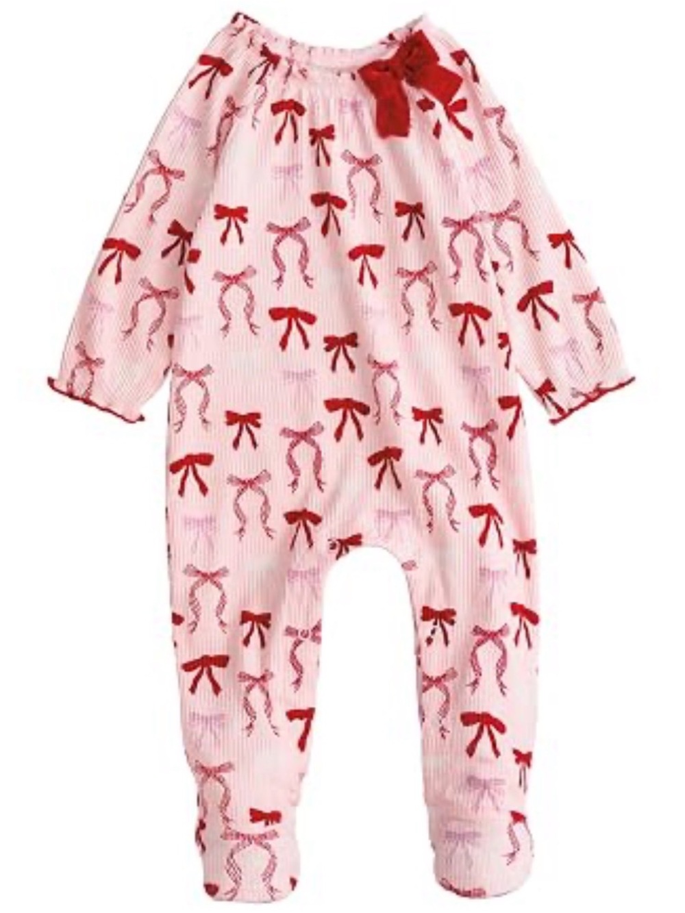 MUD PIE Red Bow Ribbed Footie Sleeper - 0-3M